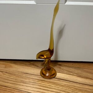 Vintage Collectible Mid Century Mod Amber Glass Egret Figurine Statue 11”